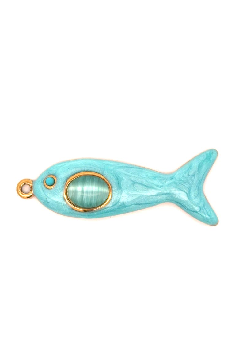 Blue Enamel Fish Pendant, Alternate, color, Blue
