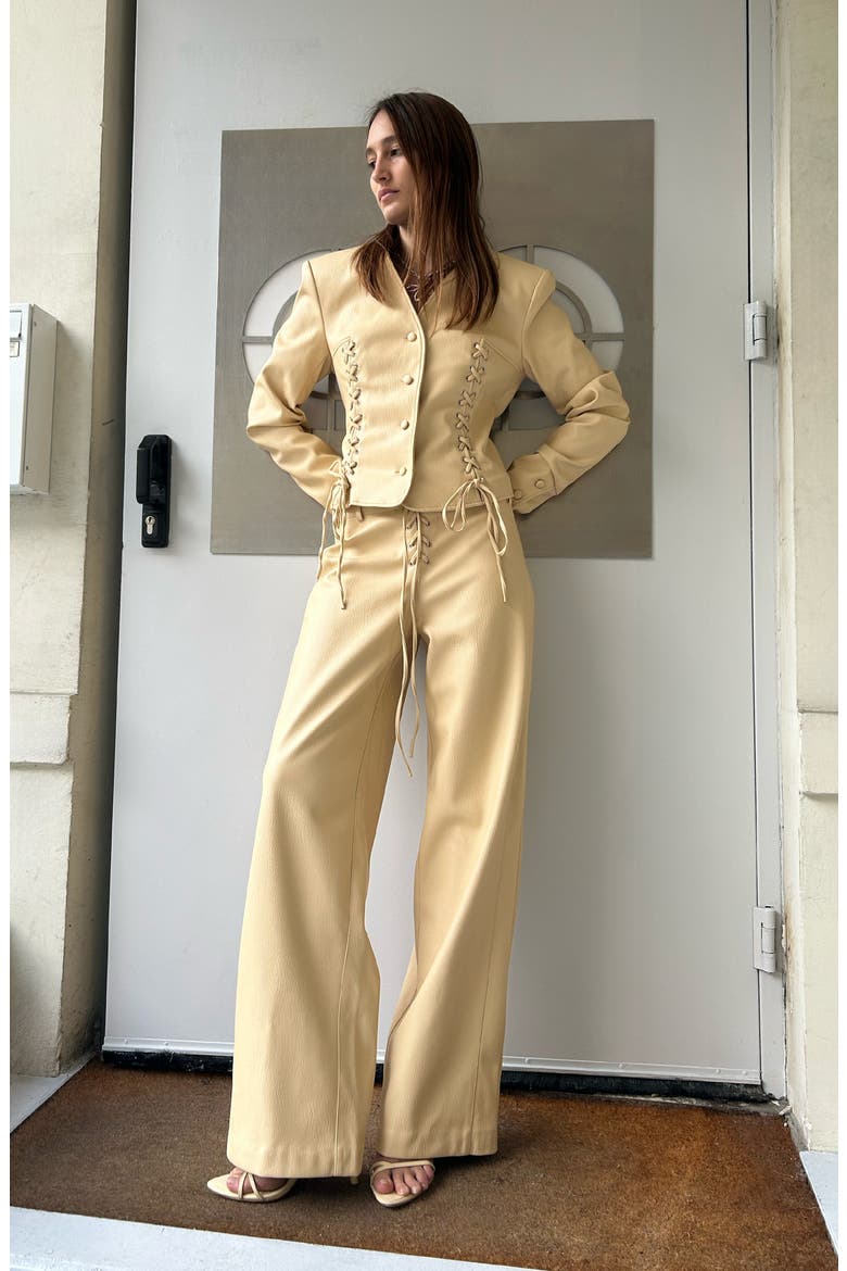Gia Lace Up Faux Leather Trousers, Alternate, color, Butter Yellow