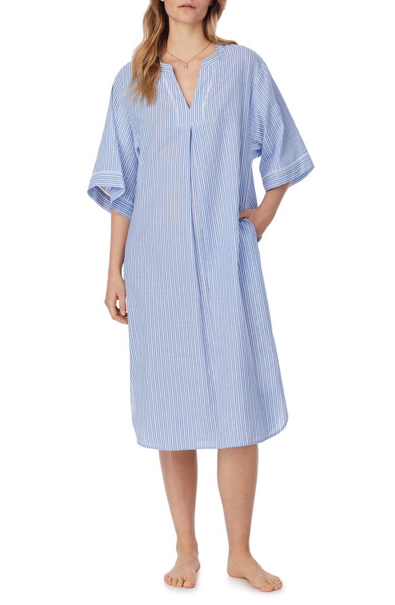 Eileen West Stripe Cotton Caftan, Alternate, color, 