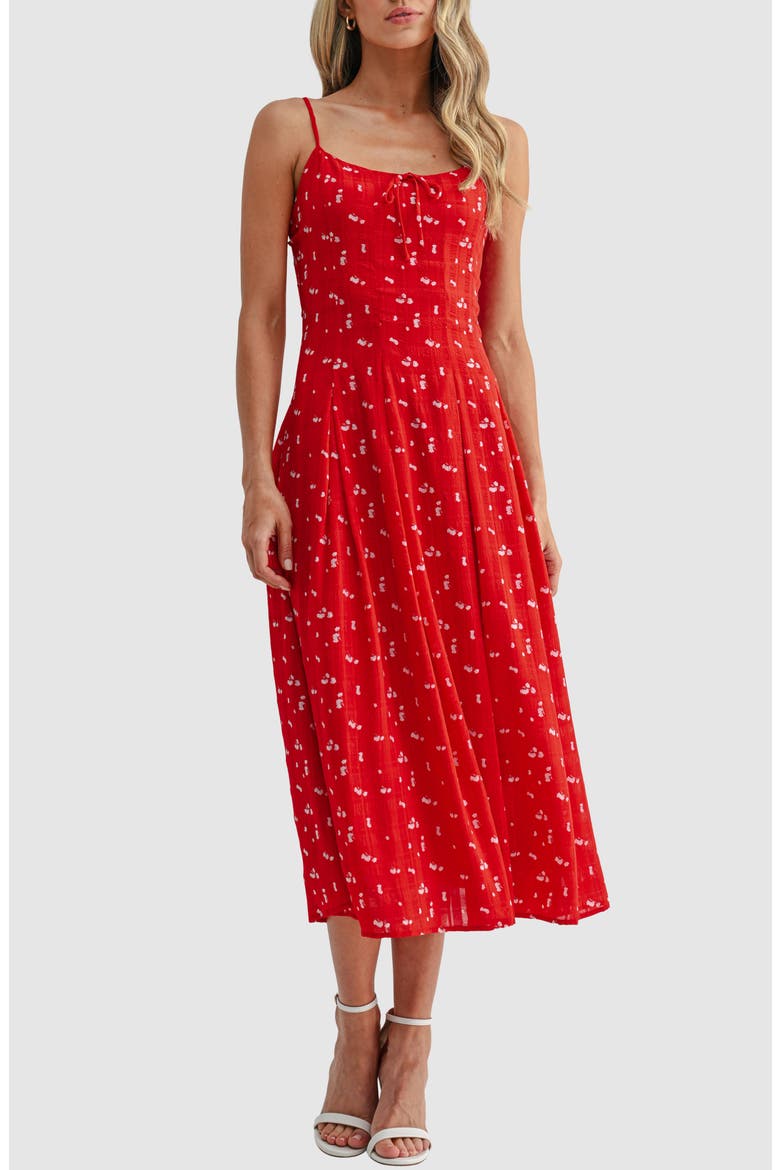 pleated midi dress red Sweet Sunday Pleated Midi Dress - Red