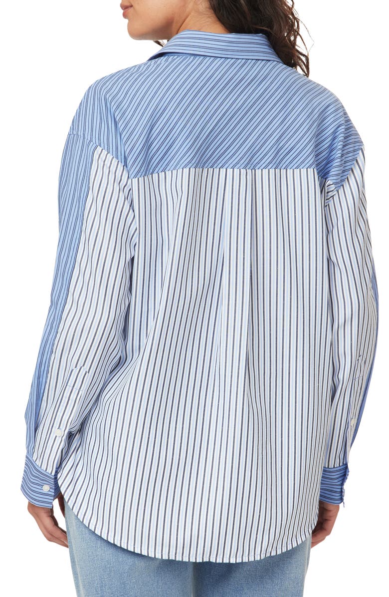 Scotch & Soda Oversize Colorblock Stripe Button-Up Shirt, Alternate, color, Blue White