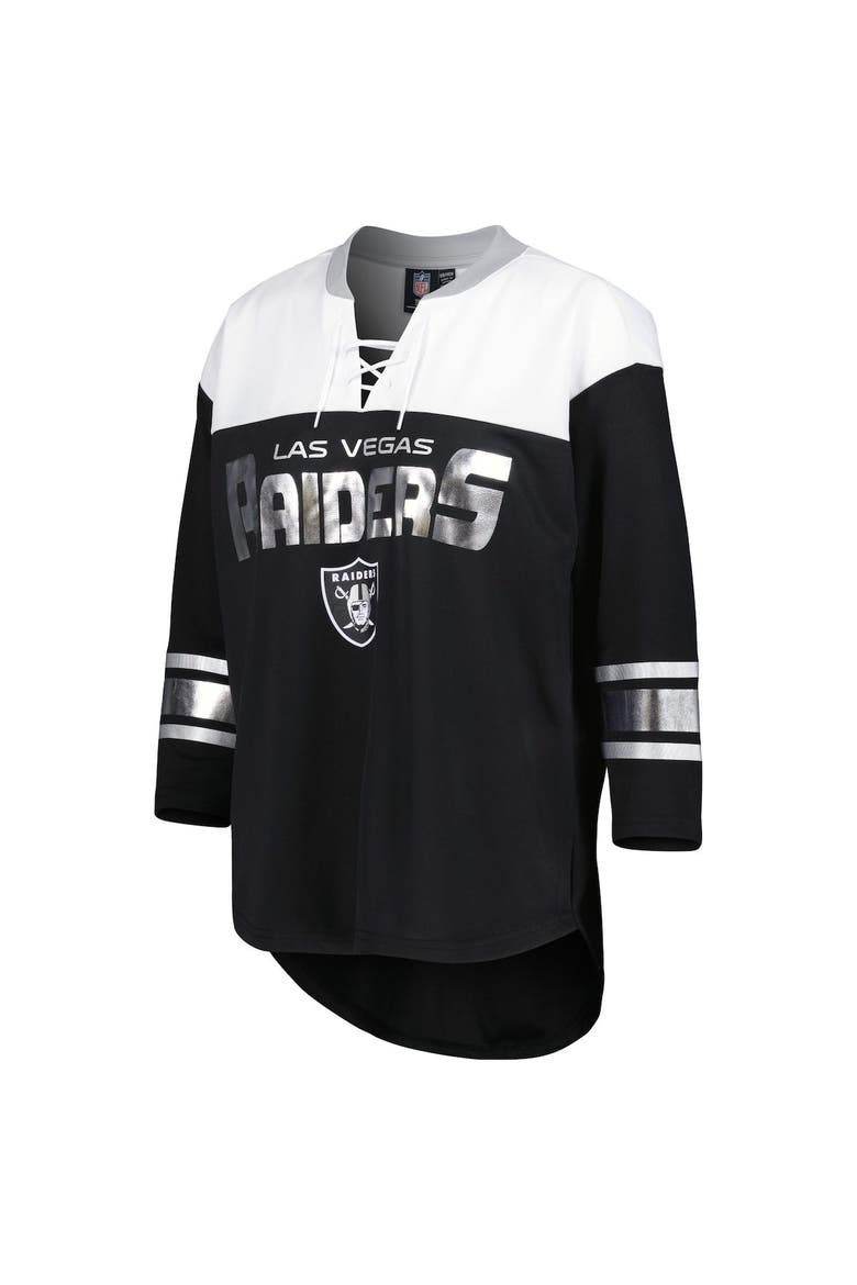 Women's G-III 4Her by Carl Banks Black/White Las Vegas Raiders Double Team 3/4-Sleeve Lace-Up T-Shirt, Alternate, color, Black
