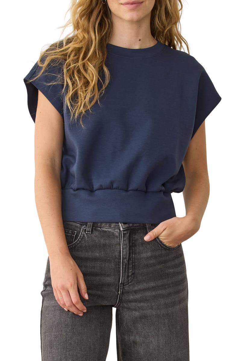 Marine Layer Nova Organic Cotton Blend Bubble Top, Main, color, Navy