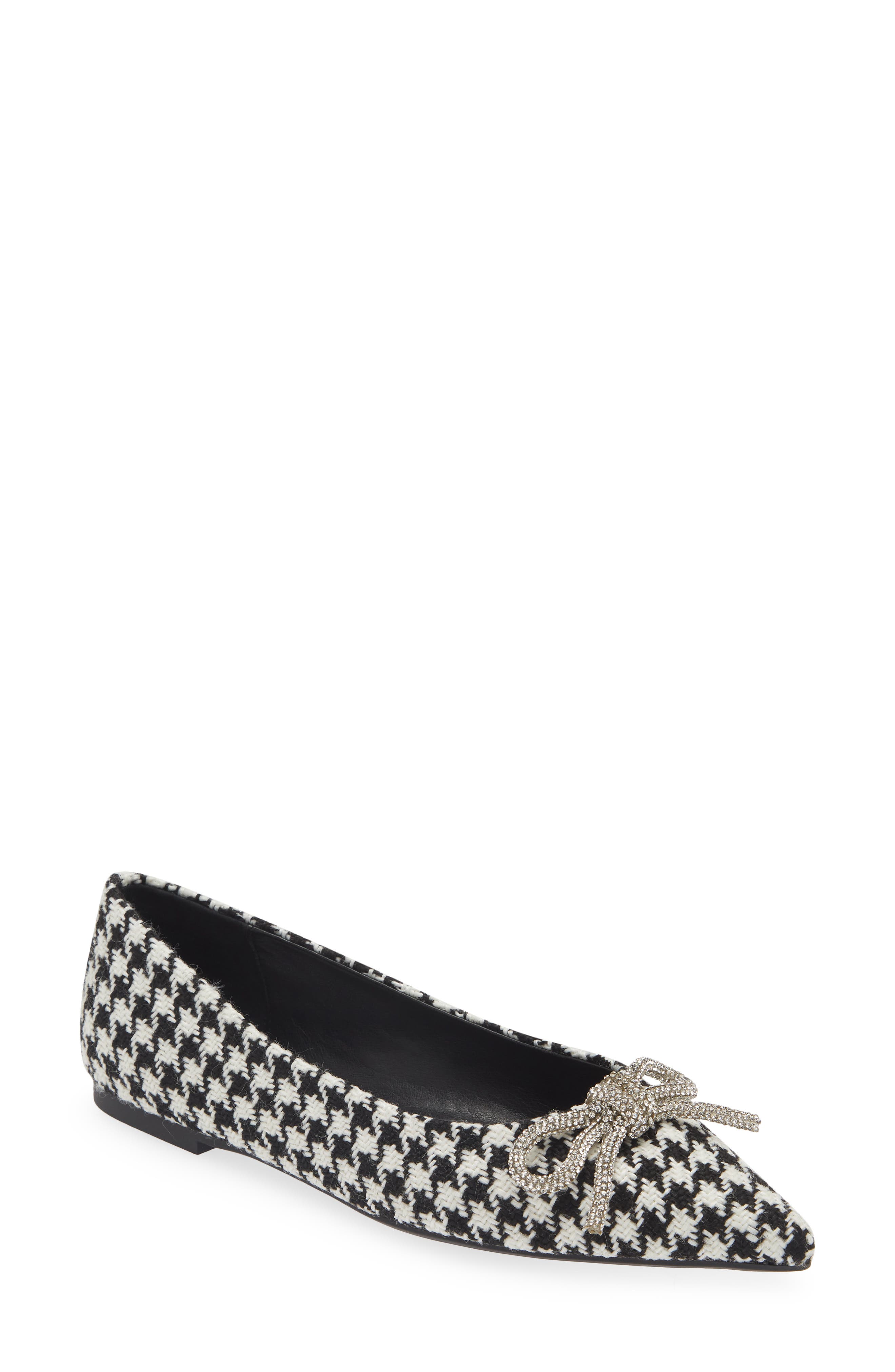 Elina Crystal Bow Pointed Toe Ballet Flat, Main, color, BLACK/ WHITE