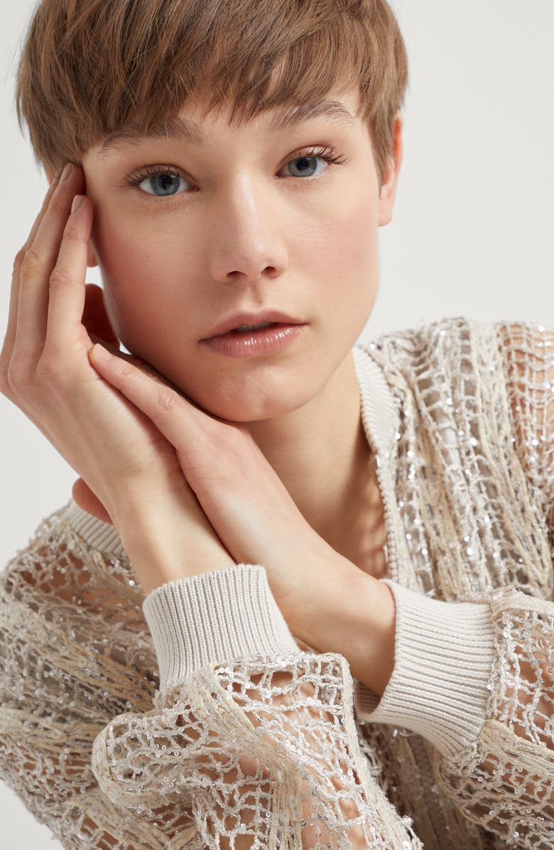 Brunello Cucinelli Dazzling Net Embroidery bomber, Alternate, color, 