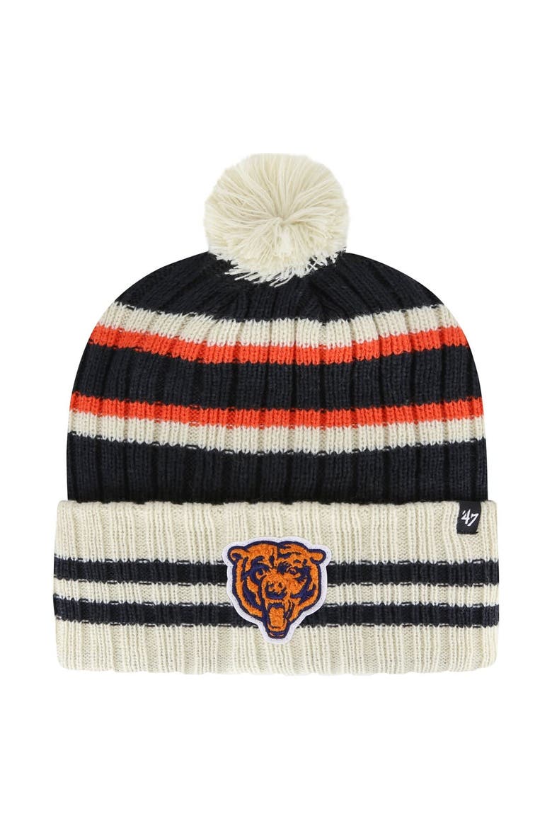 Men's '47  Navy/Cream Chicago Bears Legacy No Huddle Cuffed Knit Hat with Pom, Main, color, Navy