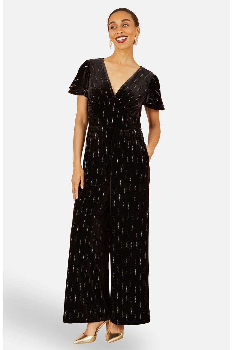 Foil Print Velvet Jumpsuit, Main, color, Black
