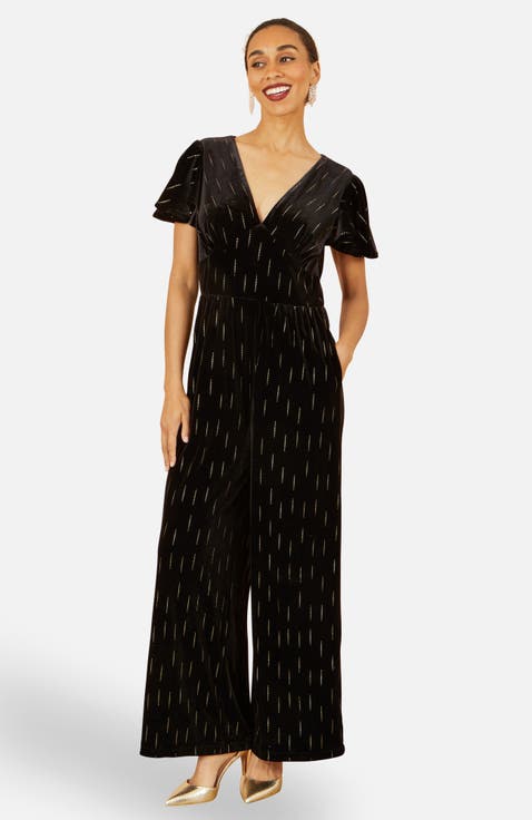 Foil Print Velvet Jumpsuit