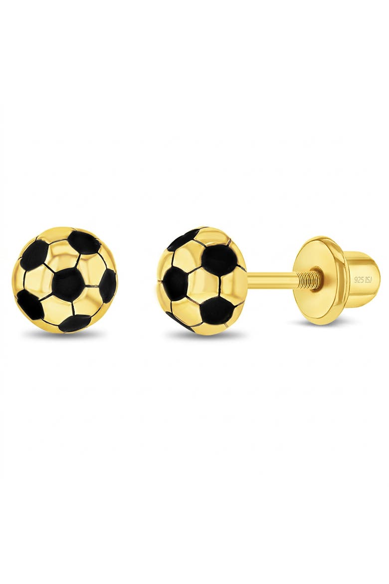 Enamel Soccer Ball Plated Earrings, Main, color, Black