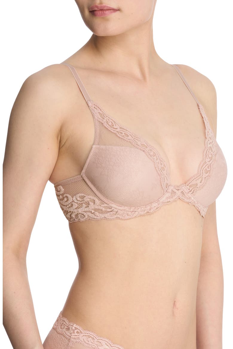 Feathers Plunge T-Shirt Basics Bra, Alternate, color, ROSE BEIGE LACE/ PINK PEARL