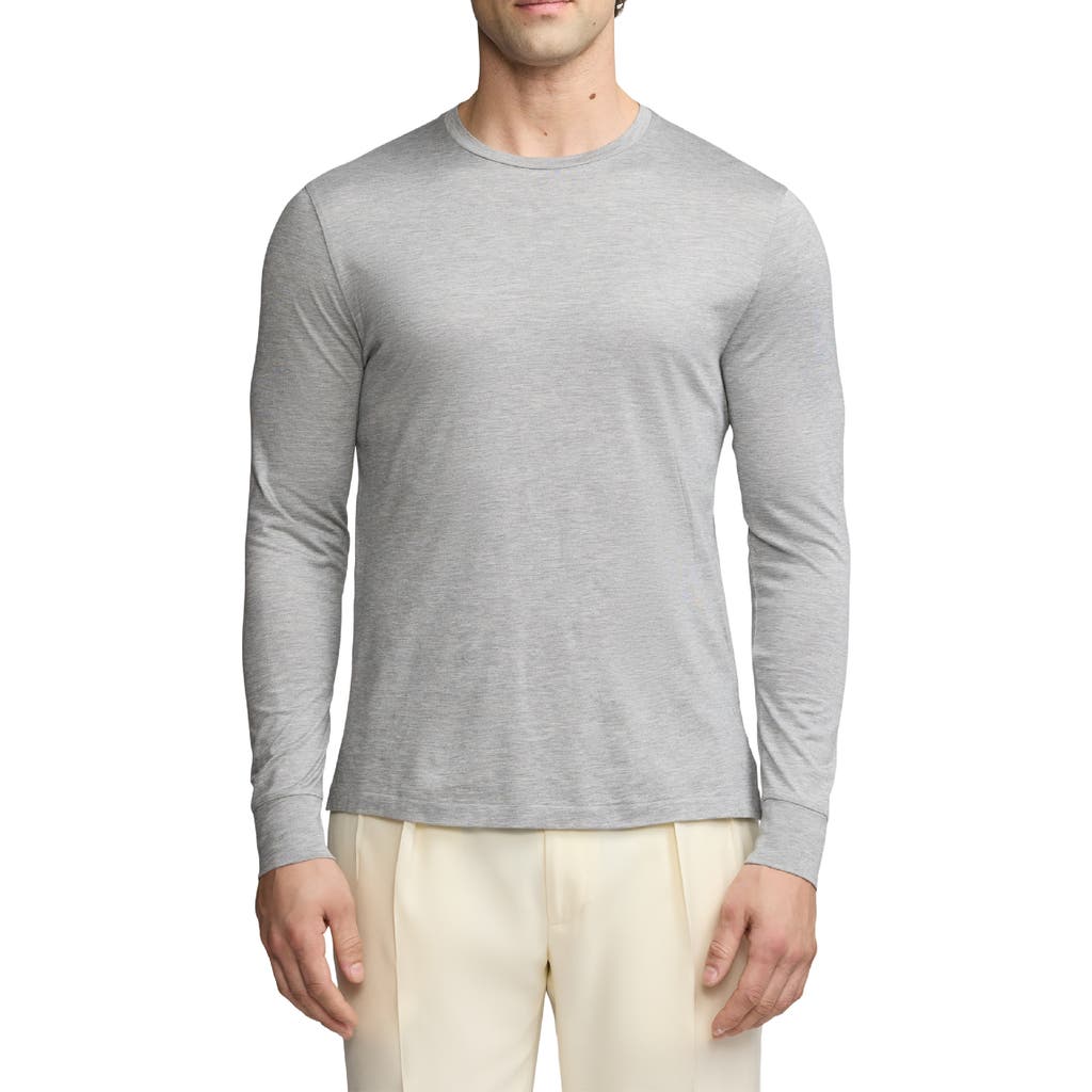 Ralph Lauren Purple Label Long Sleeve Silk & Cotton T-Shirt in Classic Light Grey Melange