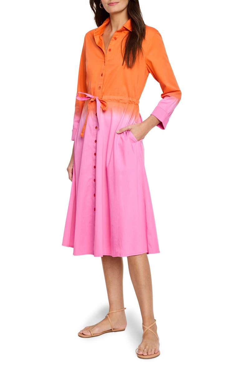 Ayla Long Sleeve Ombré Shirtdress, Main, color, PINK MULTI