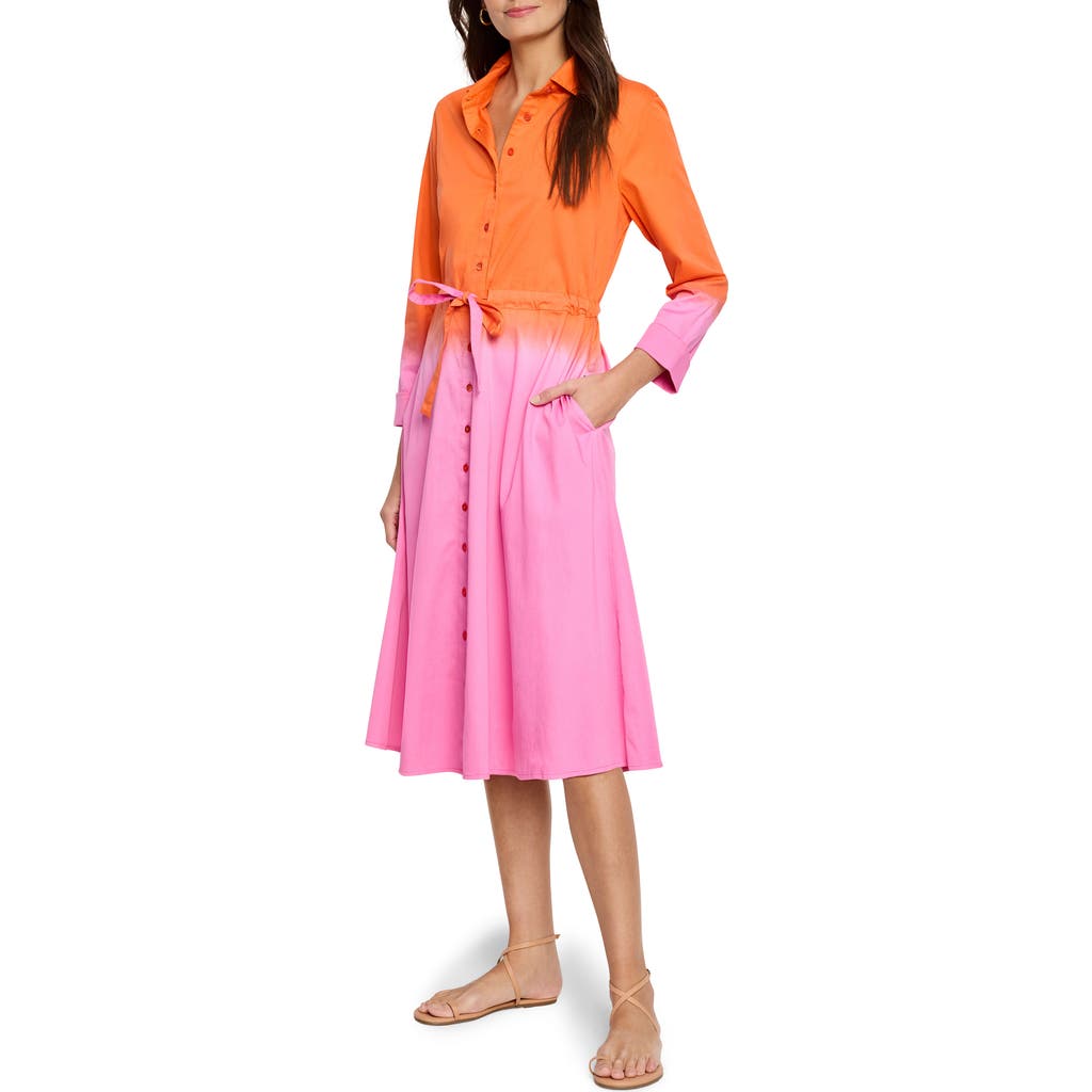 Nic + Zoe Nic+zoe Ayla Long Sleeve Ombré Shirtdress In Pink Multi