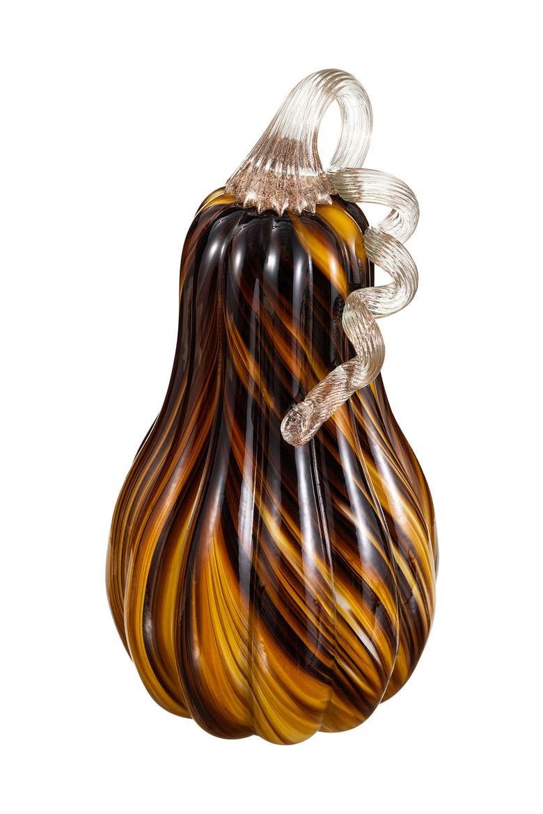 Multi Brown Striped Large Glass Gourd Pumpkin, Main, color, Brown