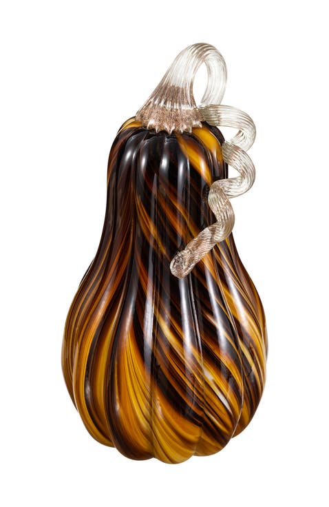 Multi Brown Striped Large Glass Gourd Pumpkin