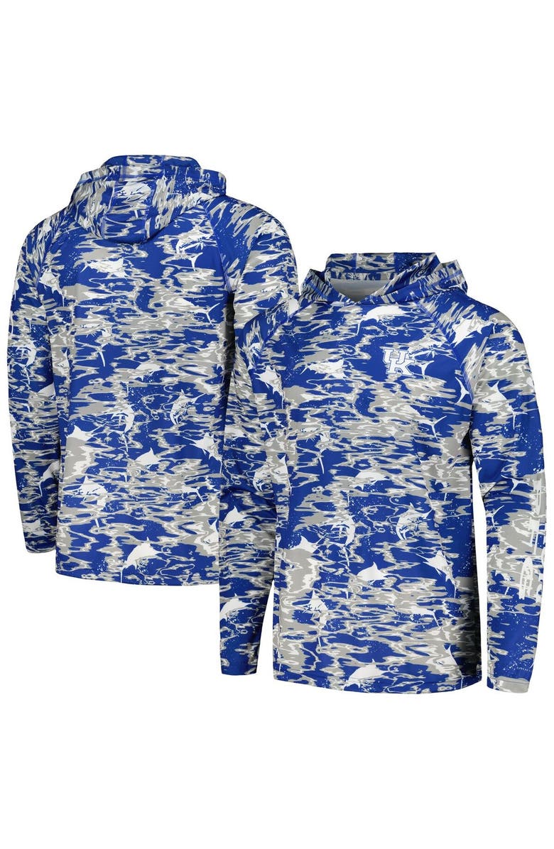 Columbia Men's Columbia Royal Kentucky Wildcats PFG Terminal Tackle Omni-Shade Rippled Long Sleeve Hooded T-Shirt, Main, color, Royal