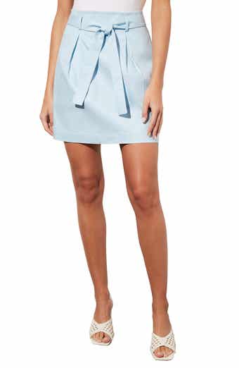 Ming Wang Belted Pleated A-Line Twill Skirt
