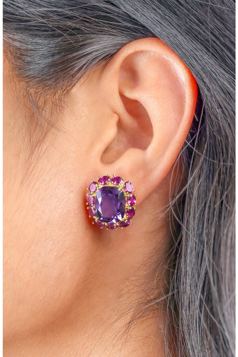 Amethyst Gold Plated Stud Earrings, Alternate, color, PURPLE