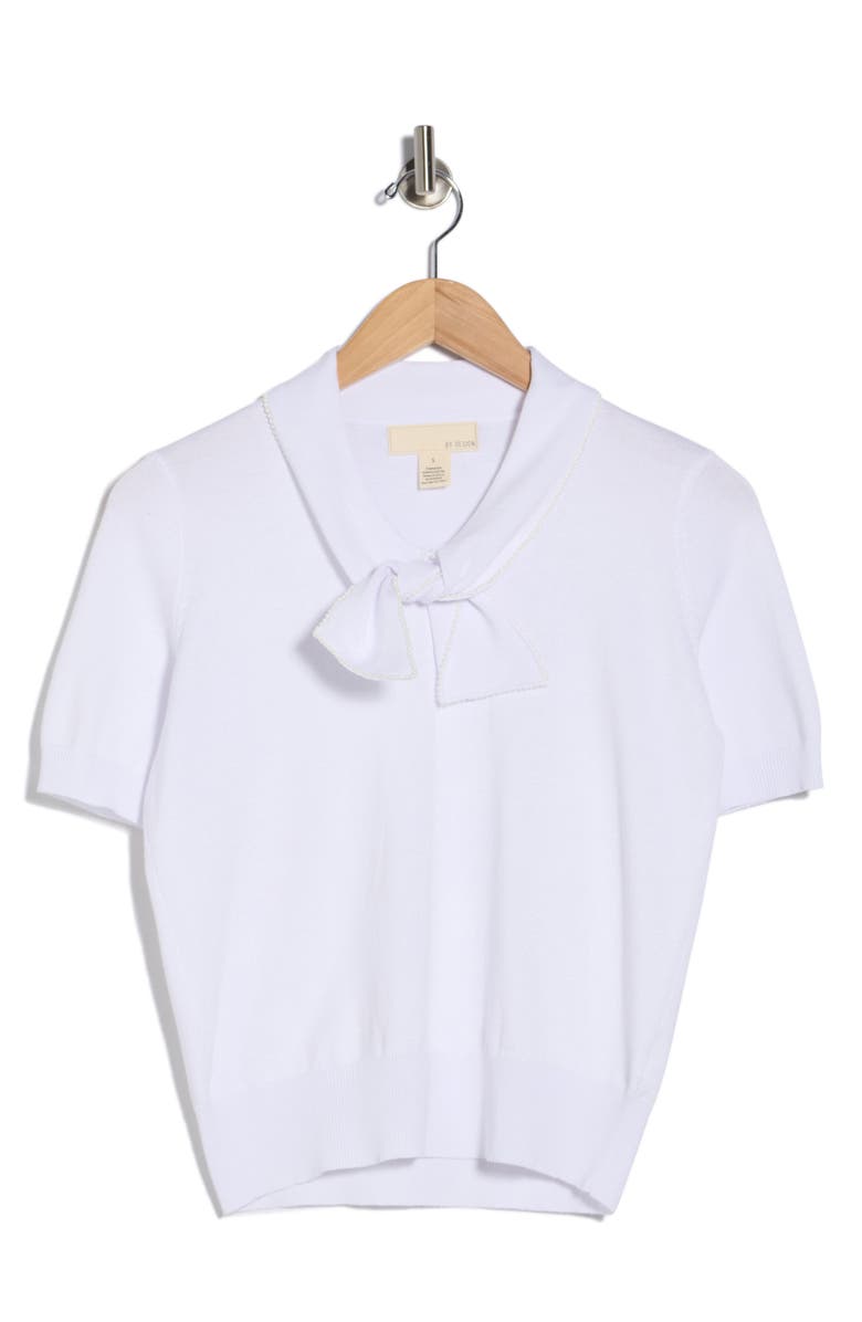 BY DESIGN Harmony Short Sleeve Tie Front Sweater, Main, color, White