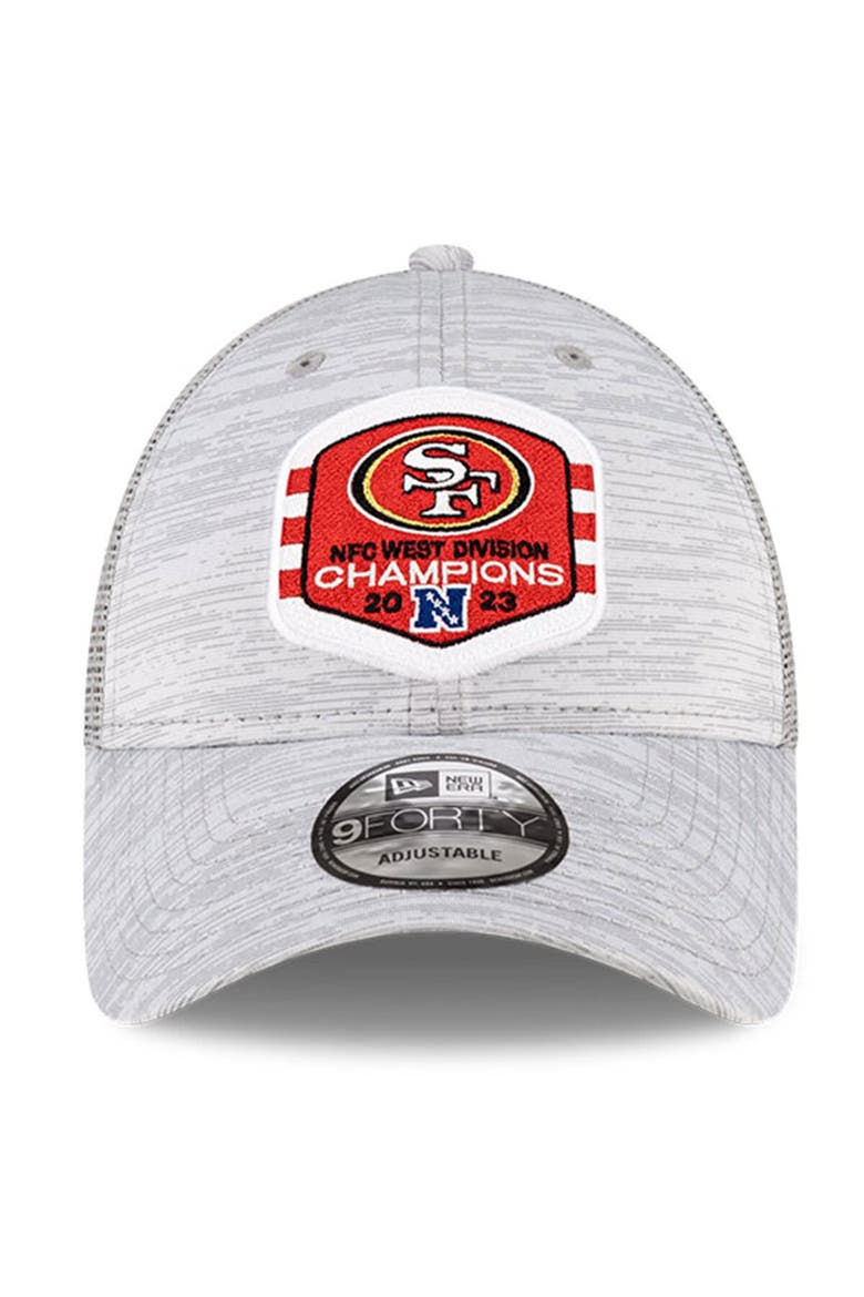 Men's New Era  Heather Gray San Francisco 49ers 2023 NFC West Division Champions Locker Room 9FORTY Trucker Adjustable Hat, Alternate, color, Heather Gray
