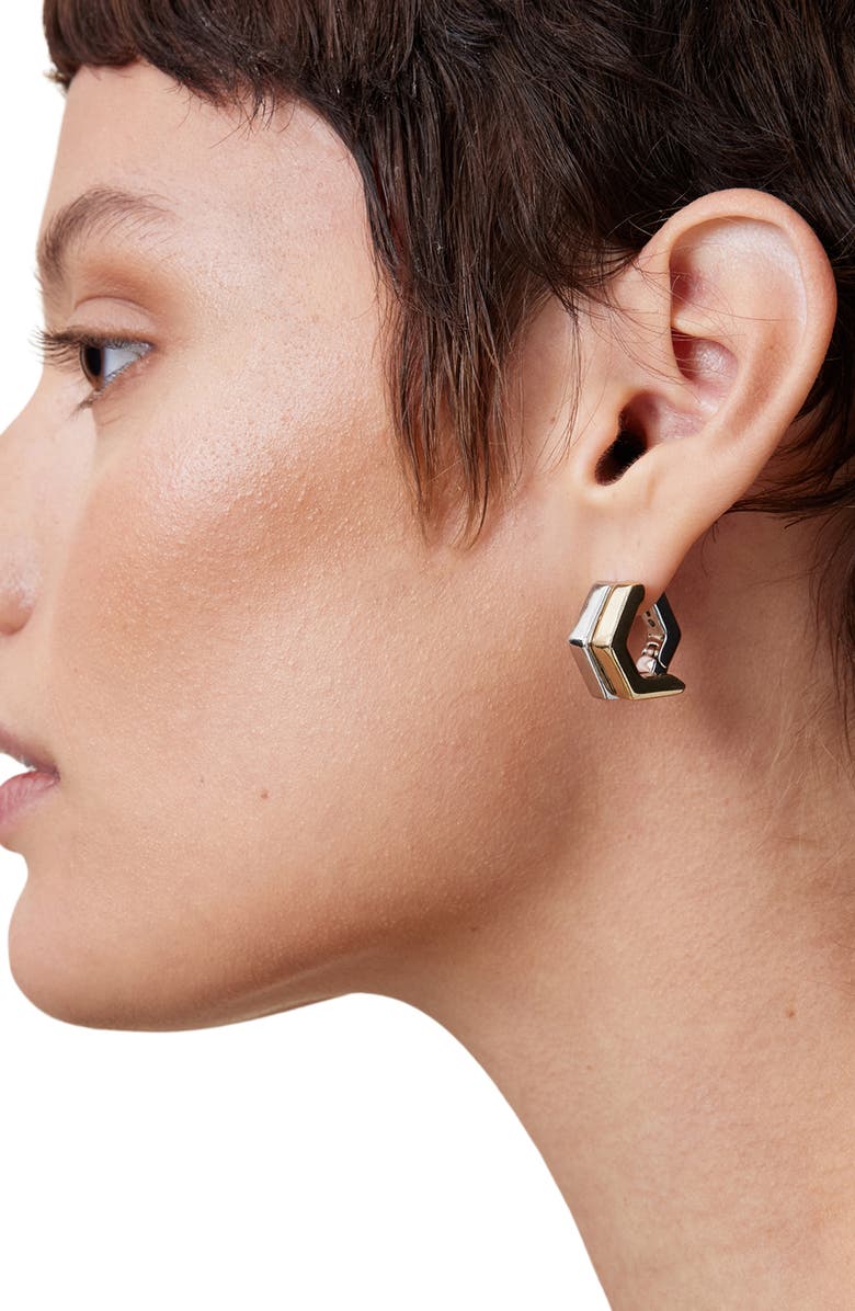 AllSaints Double Hex Hoop Earrings, Alternate, color,