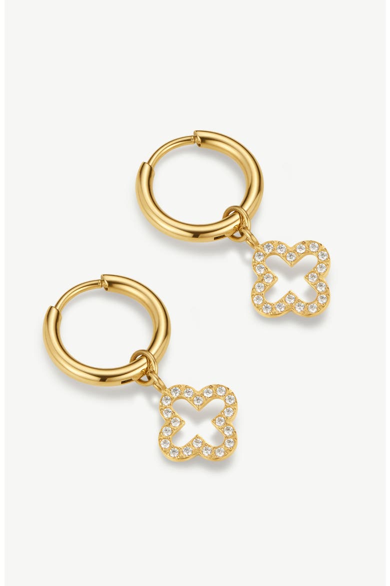 Pavé Clover Huggie Hoop Earrings, Alternate, color, GOLD