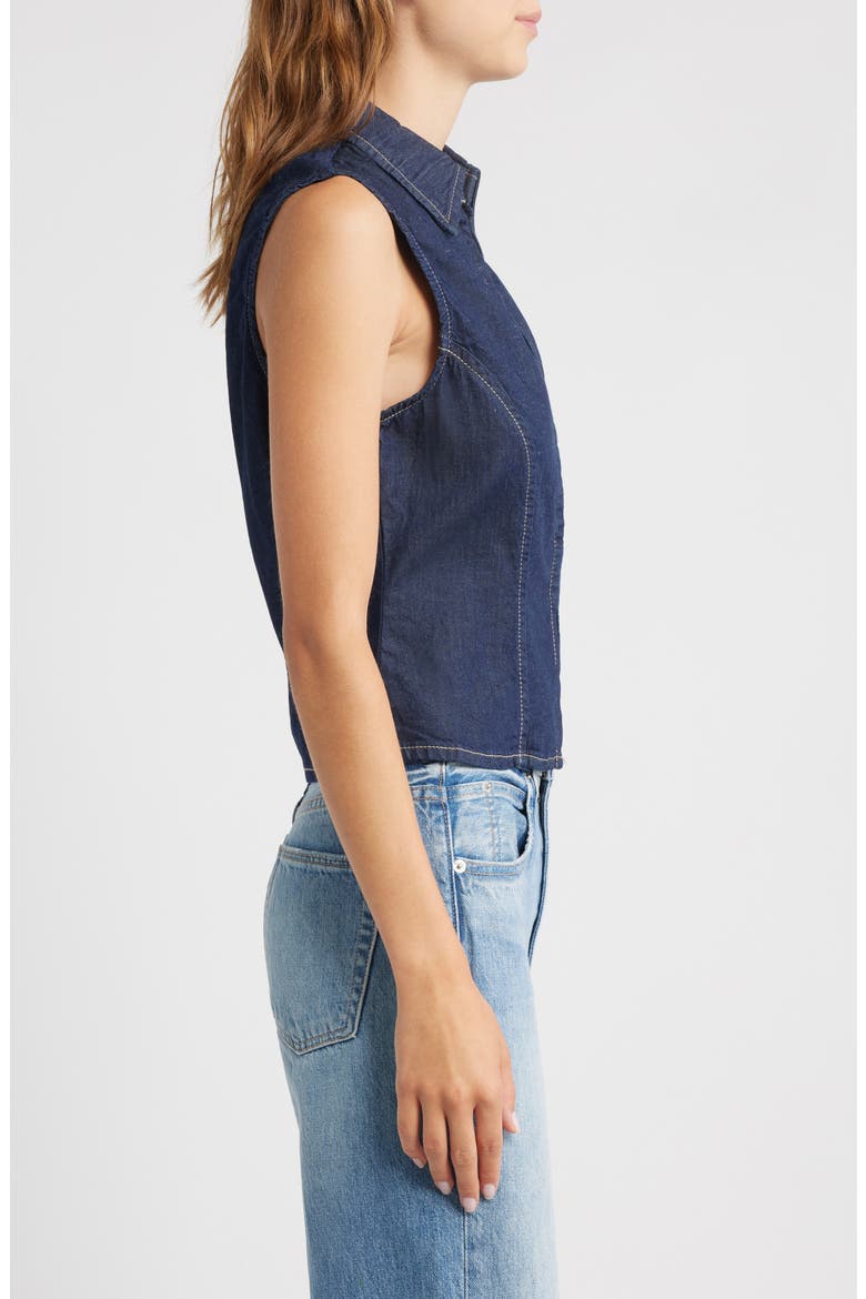 Maria Collared Cotton & Linen Denim Top, Alternate, color, OPEN BLUE