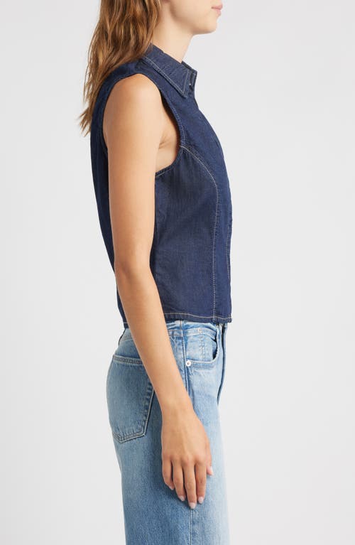 Mango Maria Collared Cotton & Linen Denim Top In Blue