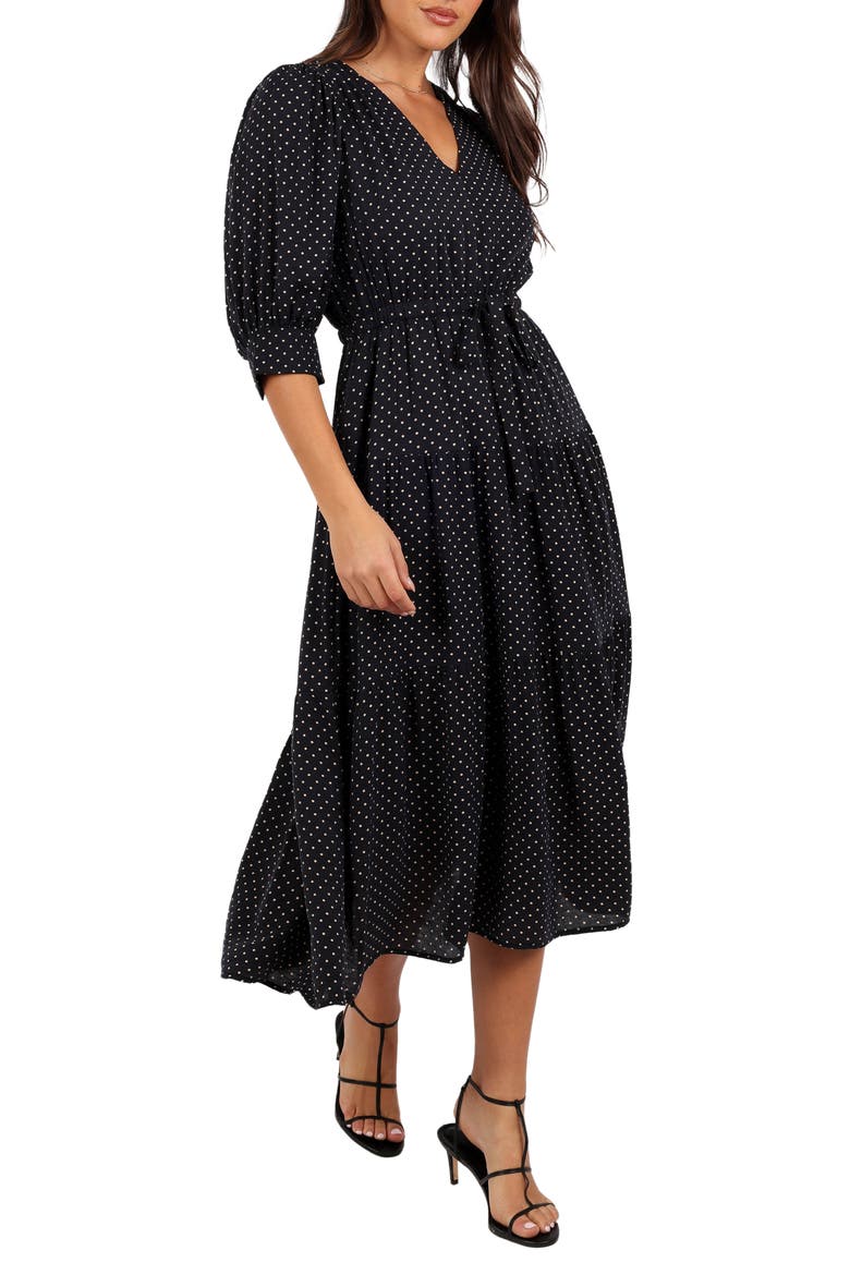 Moscow Polka Dot Belted Midi Dress, Main, color, BLACK POLKA DOT