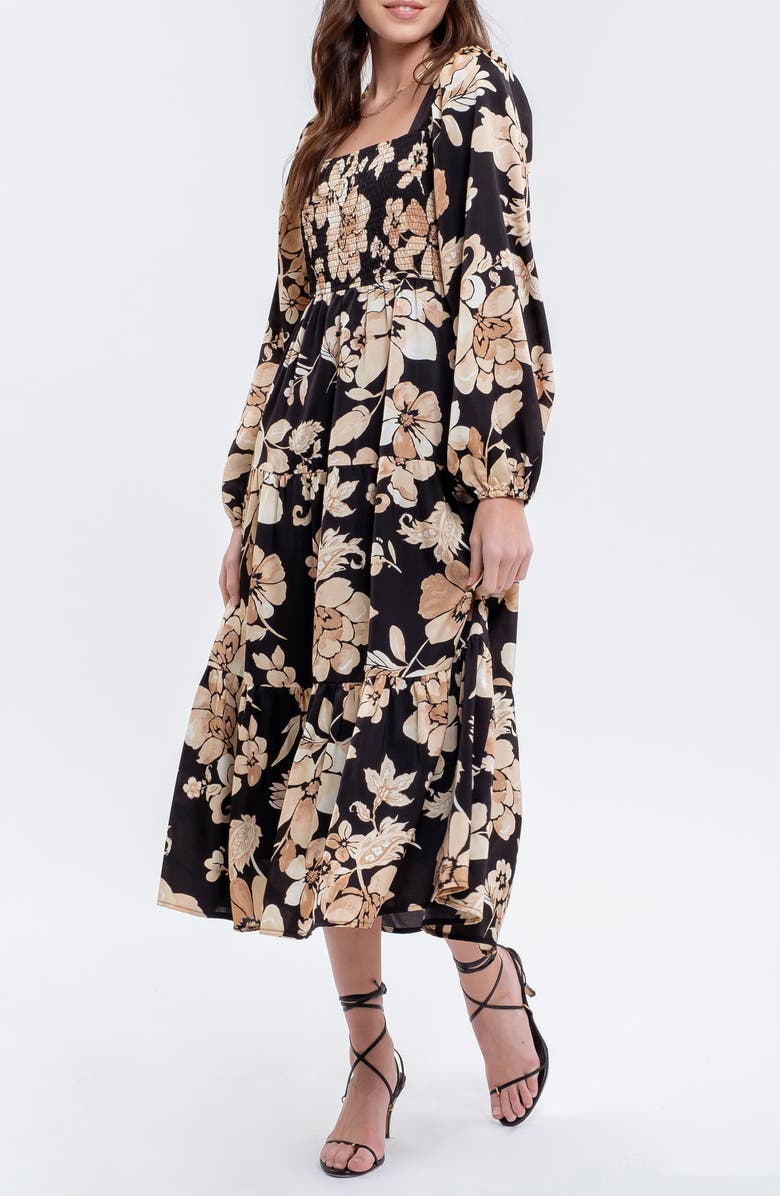AUGUST SKY Floral Long Sleeve Midi Dress, Alternate, color, 