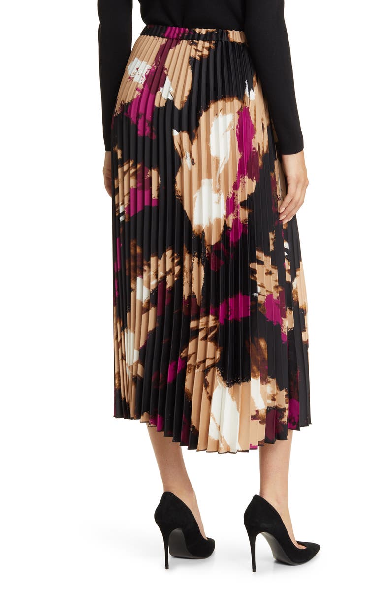 Anne Klein Abstract Print Pleated Satin Midi Skirt, Alternate, color, 