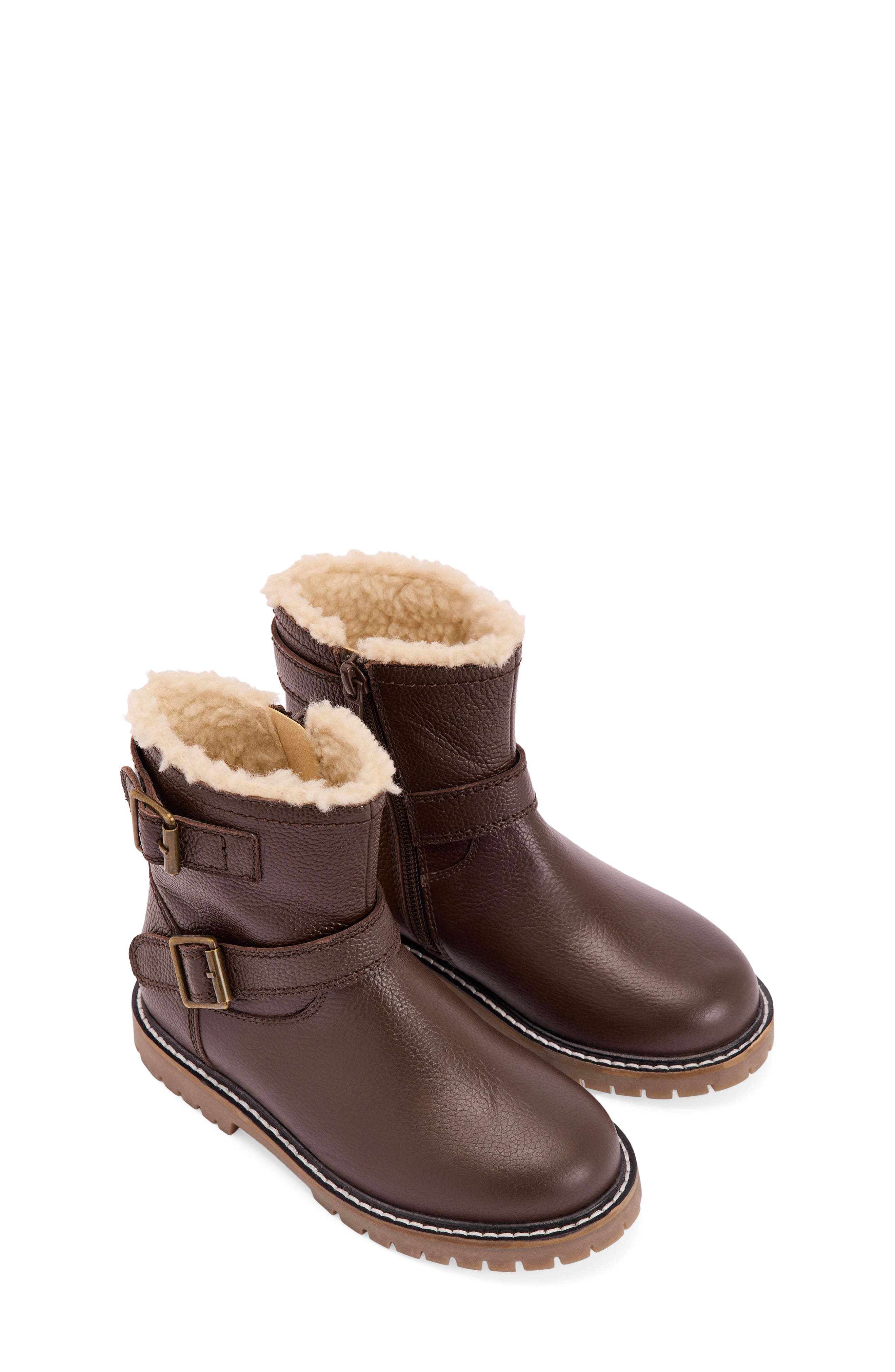Boden Kids' Faux Fur Lined Boot, Main, color, Dark Chocolate