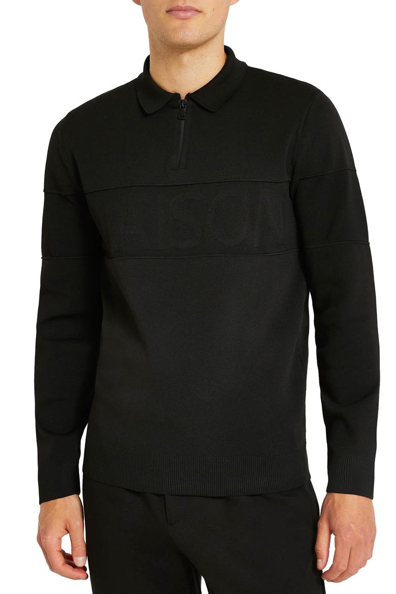 Men's Maison Long Sleeve Cotton Polo, Main, color, BLACK
