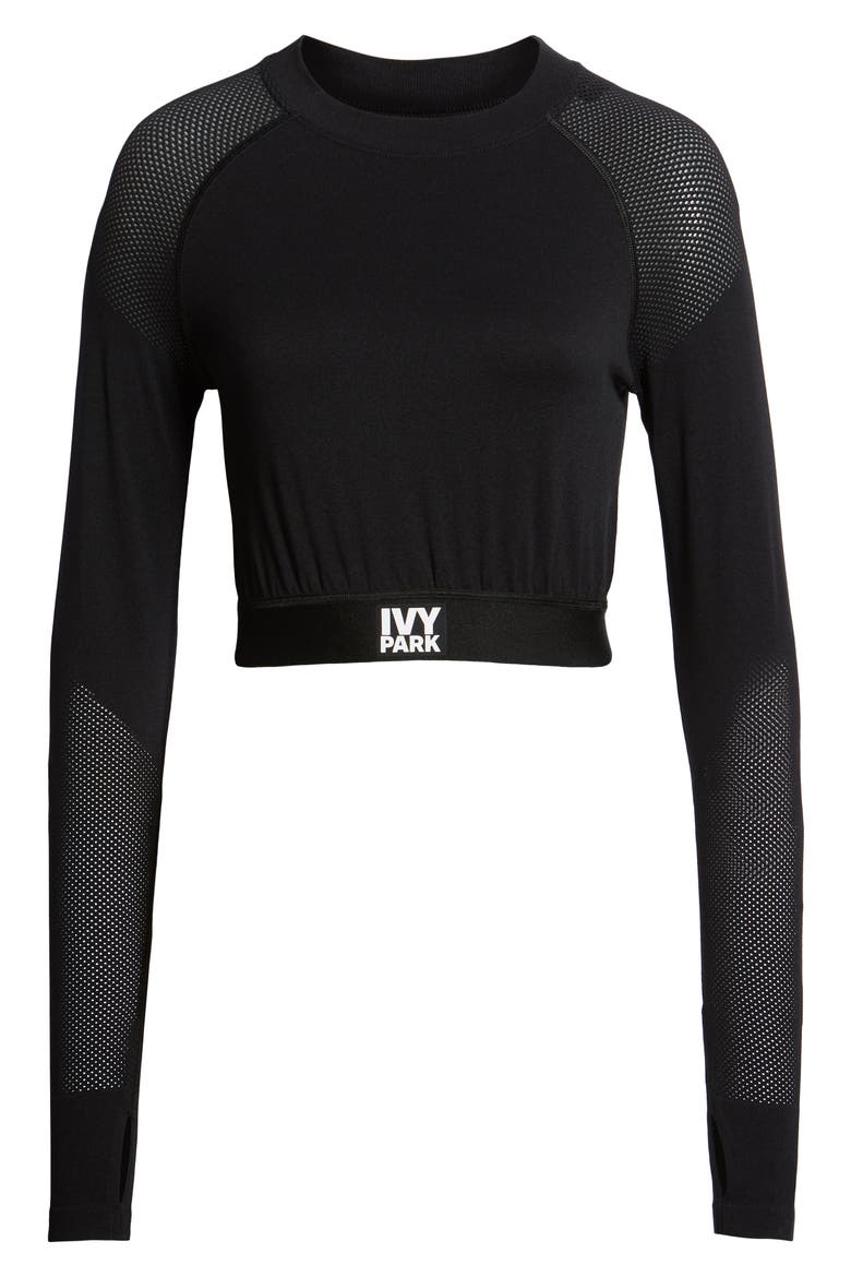 Mesh Panel Cutout Crop Top, Alternate, color, BLACK