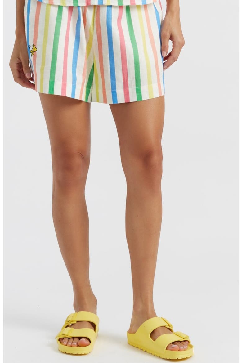 Linen-Cotton Snoopy Stripe Shorts, Main, color, Cream
