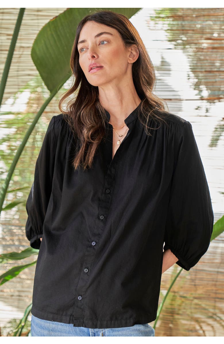 ocean+main Cotton Poplin Peasant Top, Alternate, color, Black