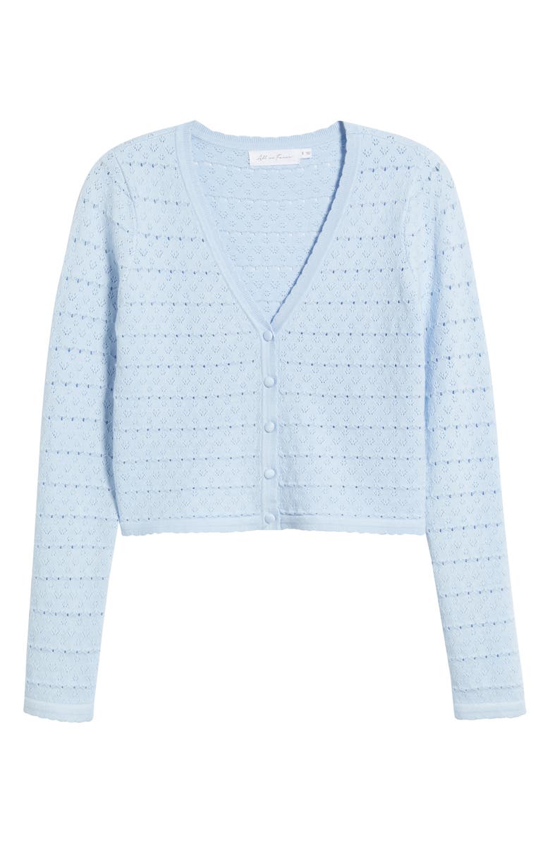 All in Favor Pointelle V-Neck Crop Cardigan, Main, color, Periwinkle