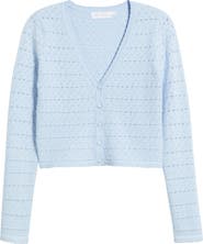 All in Favor Pointelle V-Neck Crop Cardigan