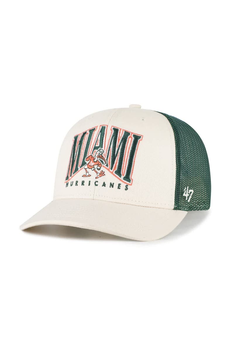'47 Men's '47 Natural Miami Hurricanes Drawbridge Trucker Adjustable Hat, Main, color, Natural