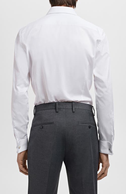 Mango Slim Fit Cotton Herringbone Suit Button-up Shirt In White