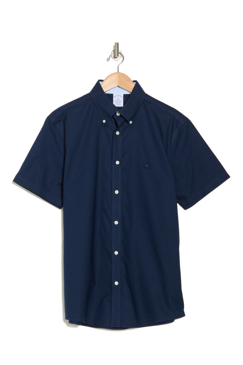 Non-Iron Regular Fit Oxford Stretch Short Sleeve Shirt, Alternate, color, NAVY BLAZER
