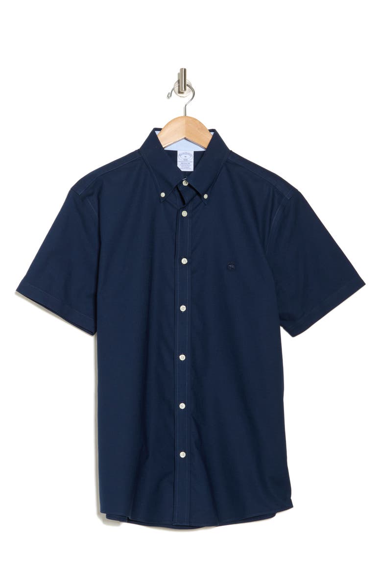 Brooks Brothers Non-Iron Regular Fit Oxford Stretch Short Sleeve Shirt, Alternate, color, Navy Blazer
