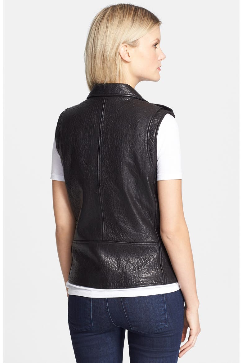 'Castor' Classic Textured Leather Moto Vest, Alternate, color, BLACK