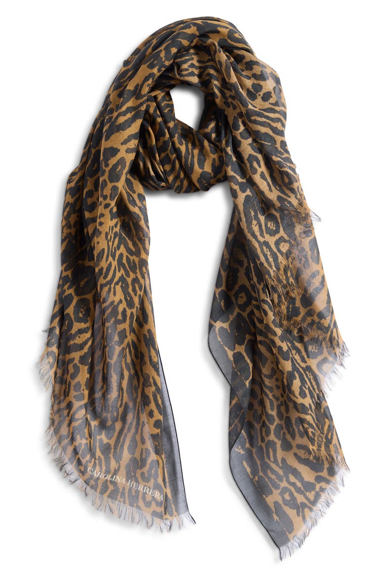 Leopard Print Modal & Cashmere Scarf, Alternate, color, BLACK/ BROWN