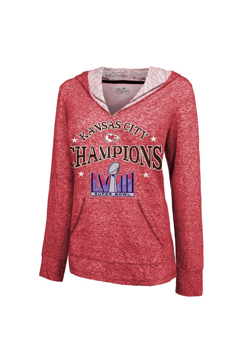 Majestic Threads Women's Majestic Threads  Red Kansas City Chiefs Super Bowl LVIII Champions Dunk Slub Pullover V-Neck Hoodie, Alternate, color, Red