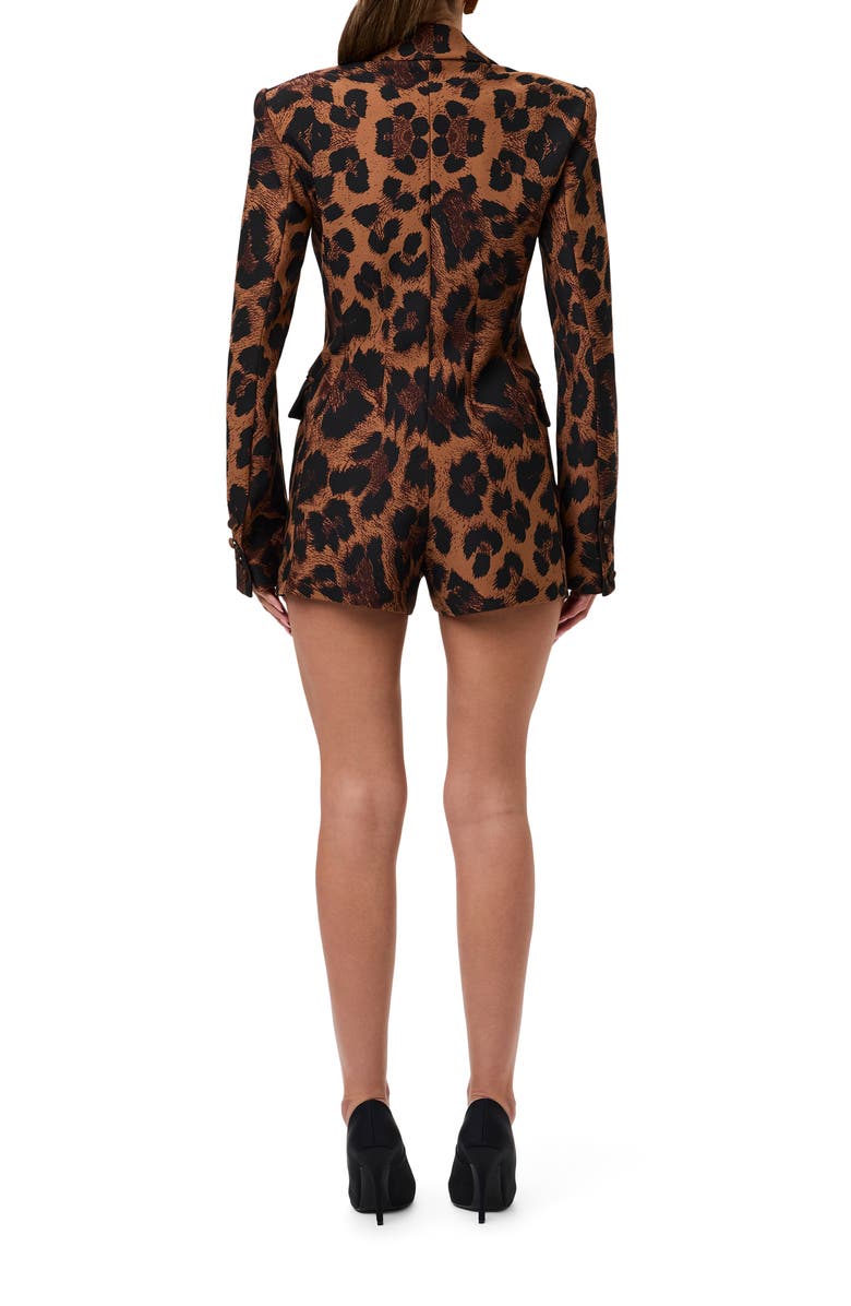 Naked Wardrobe Long Sleeve Ponte Blazer Romper, Alternate, color, Leopard