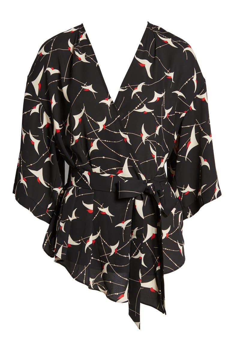Wrap Blouse, Alternate, color, BLACK SUMMER BIRD