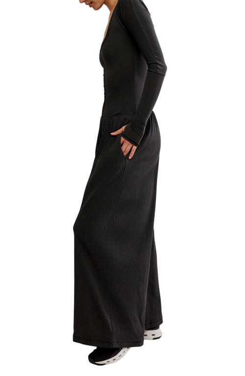 Free People Fp Movement Hot Shot Wide Leg Long Sleeve Jumpsuit In Black