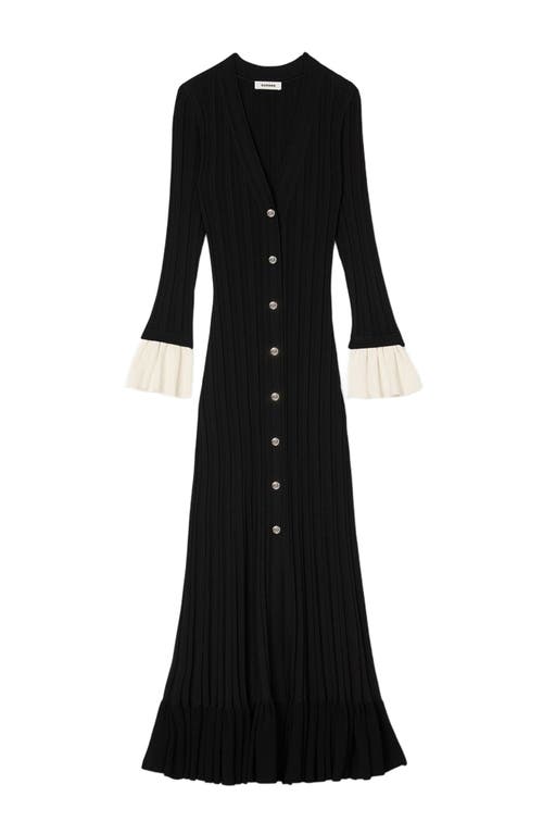 Sandro Two-tone Knit Maxi Dress In Black