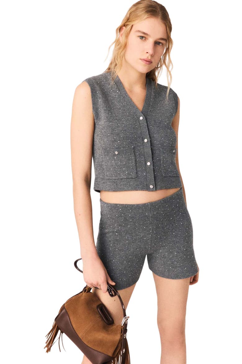 Rhinestone knit top, Main, color, Grey